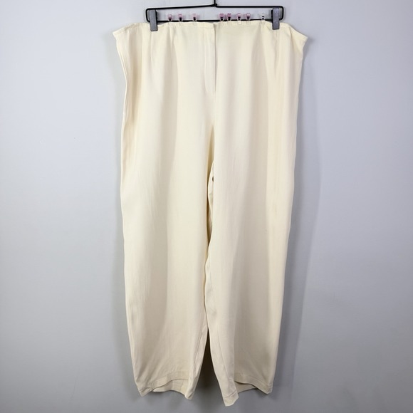 Eileen Fisher Pants - Eileen Fisher Silk Blend Pull On Pants Cream Wide Leg 1X Elastic Waist